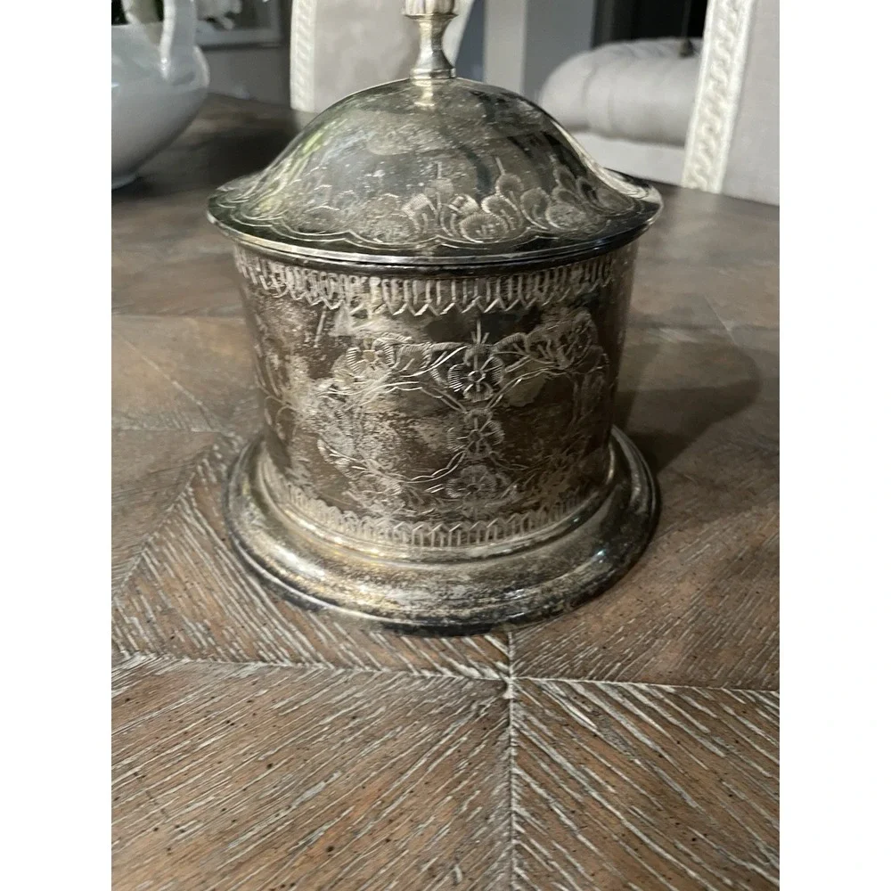 Vtg International Silver Co Silver Plated Covered Biscuit Barrel Tea Caddy